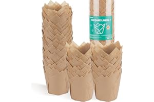 Parmedu 200 Moldes de Papel para Cupcakes en Forma de Tulipán: Tamaño Estándar de 5cm para Muffins, Resistentes al Aceite & Antiadherentes - Cápsulas Naturales de Papel para Cupcakes