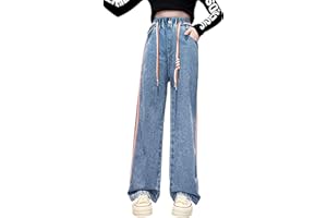 Happy Cherry Filles Jeans Large Mode Bootcut Décontracté Déchiré Jean Élastique Taille Denim Pantalon Respirant pour Enfants 5-15 Ans