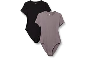 Amazon Essentials Women's Stretch Cotton Jersey Slim-fit T-Shirt Bodysuit, Pack of 2