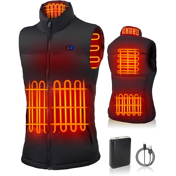 Techstuph Verwarmd Vest Met 10000mah mobiel vermogen met 3 Instelbare Temperaturen, 5 Verwarmingszones USB Verwarmd Vest, Verwarmde Jas voor Dames en Heren, voor Skiën, Buitenklaar, Wandelen