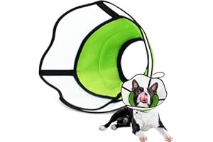 GOHHME Dog Cone Collar Soft Elizabethan Adjustable Dog Cone for Surgery Breathable Mesh Adjustable Neck Strap Translucent Window Recovery Collars for Dogs Green M (Neck Circumference: 11-14.50 Inch)