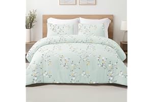 Exclusivo Mezcla Piumino letto Matrimoniale con 2 federe, Piumino trapuntato con motivo floreale per tutte le stagioni, leggero e caldo, 220x230 CM, Verde pallido