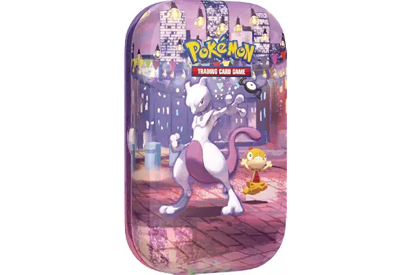 Pokémon: Minilata Celebración 30.º Aniversario: Mewtwo de JCC Pokémon (1 Pegatina, 1 Tarjeta ilustrada y 2 Sobres de Mejora)