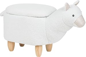 BELIANI Taburete para niños en Forma de Alpaca tapizado en Tela de poliéster Blanca Patas de Madera función de Almacenamiento reposapiés Alpaca