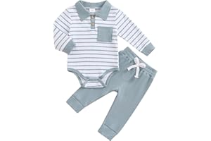 Vioyavo Infant Baby Boys 2Pcs Tracksuit Stripes Print Long Sleeve Romper Elastic Waist Long Pants Set Casual Clothes Set Spring Fall