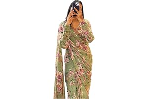 Sidhidata Damen Georgette-Saree mit Digitaldruck, bereit zum Tragen, eine Minute mit ungenähtem Blusenteil