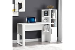 HOMIDEA TODY Scrivania per Computer - Tavolo da Lavoro con ripiani e vano portaoggetti con anta dal design moderno per ufficio soggiorno o la cameretta dei bambini (Bianco/Bianco)