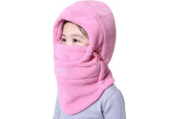 VJOLI Vintermössa, unisex, barn, pojkar, flickor, huvhalsduk, 5-i-1 mössa med varm halsduk, skidor, utomhussport, vintermössa, slip-on-mössa, 4 - 15 år (mörkblå), ROSA, 54/56 cm