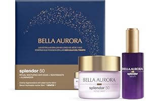 Bella Aurora Splendor 50 Pack Anti-Edad, Crema Regeneradora Noche 50ml y Serum Iluminador Nocturno 30ml, Tratamiento Facial con Ácido Hialurónico para Piel Luminosa e Hidratada