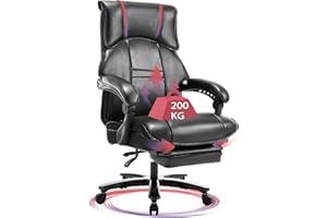 ‎FANTASYLAB Fantasylab Bürostuhl 200KG belastbarkeit mit Fußstütze, Chefsessel PU Leder mit hoher Rückenlehne und Gepolsterte Verbindungsarmlehne Schreibtisch Drehsessel Hochbelastbares Metallgestell, Schwarz