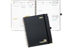 ‎POPRUN POPRUN Premium Kalender 2024 Wochenplaner 25,5 x 20,5 cm, 12-Monate-Terminplaner Ringbuch (Jan.2024-Dez.2024), Planer Hardcover mit Plastiklineal, FSC®-Zertifiziertem Papier - Schwarz