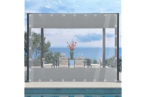 KGUDYS Outdoor Clear Curtain, Pvc Heavy Duty Waterproof Side Panels, 100% Waterproof & Uv Resistant, Weatherproof Plastic Tarpaulin, Outdoor Garden, Gazebo Partition Curtains,WxH-2.8x2.2m/9.2x7.2ft