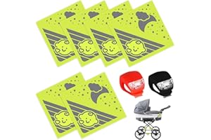 Asfrode Reflektoren Kinderwagen Set, 6 Stück Reflektoren-Aufkleber und 2er Froschlampe, Universal Sicherheits Reflektoren mit Klettverschluss für Kinderwagen, Rucksäcke, Fahrräder, Rollstühle