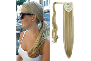 Gairyan Coda Capelli Extension Coda Finta Capelli Lisci Coda di Cavallo Extension Clip Wrap Ponytail Estensione Posticci per Capelli Sintetici Parrucchino Lungo 60cm - Sandy Blonde & Bleach Blonde
