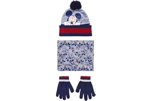 CERDÁ LIFE'S LITTLE MOMENTS Cerdà Set Invernale Cappello, Guanti e Scaldacollo Topolino Grigio, Bleu et Rouge, Taille Unique Bambina