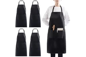 atopo 4 Piezas Chef Delantal, Negro Delantal Impermeable con 2 Bolsillos, Delantal de Cocina Ajustables para Barbacoa Cocinar Hornear Jardinería Restaurante
