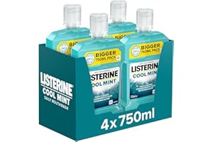 Listerine Cool Mint Mouthwash Pack of 4 (4 x 750ml), Helps Kill Up to 99% of Germs Left After Brushing and Reduce Plaque, Mouthwash to Freshen Breath and Maintain Healthy Gums