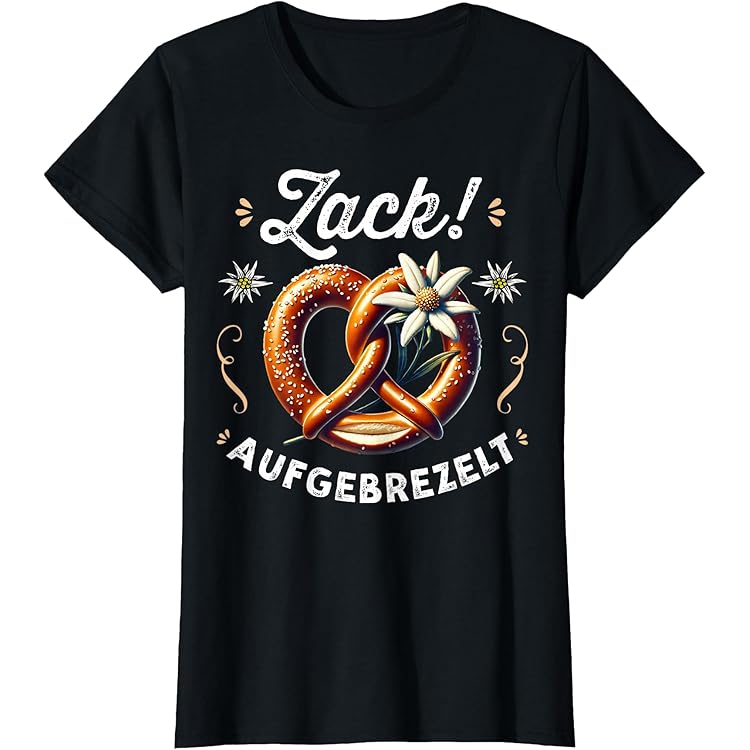 Shirtracer V-Ausschnitt T-Shirt - Brezel Mit Edelweiß Design Für Oktoberfest & Trachten