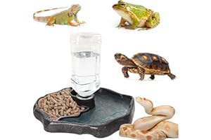 Funmo Alimentador automático de Reptiles, 2 en 1Cuenco para Reptiles, Dispensador de Agua de Tortugas para Tortugas, lagartos, Escorpiones (Marrón)