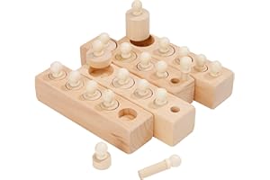 WISPLYE Jouets Montessori Blocs de Cylindres, Jeu Ensemble Éducatif Boutons en Bois, Jouets d'développement Apprentissage classer, Compter, mesurer, Cadeau pour Enfant garçons Noël