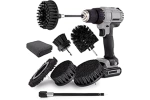 BOARSHUA Drill Brush Attachment Set, 8Pcs Power Scrubber Cleaning Brush with Extended Long Attachment, Electric Drill Scrub Brushes Kit for Car Grout Floor Tub Shower Tile Sink Bathtub Bathroom Kitchen Black