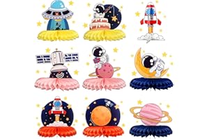 Encham 9 Stück Bienenwabe Mittelstück Weltraum Astronauten Wabenpapier Tischmittelpunkt Geburtstag Partyzubehör Astronauten Thema Party Tischdeko