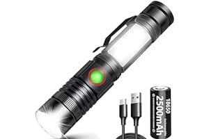 REHKITTZ Torcia LED Ricaricabile,Torcia Led Potente 2000 Lumens, COB LED Regolabile Portatile Torcia per Officina, Campeggio 