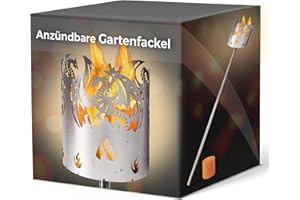 NOVALIV Gartenfackel für draußen Motiv Drache 1x Brennelement - Holzspäne mit Wachs - Schwedenfackel Pelletfackel Feuersäule Flammschalen Wachsfackel Gartenleuchte