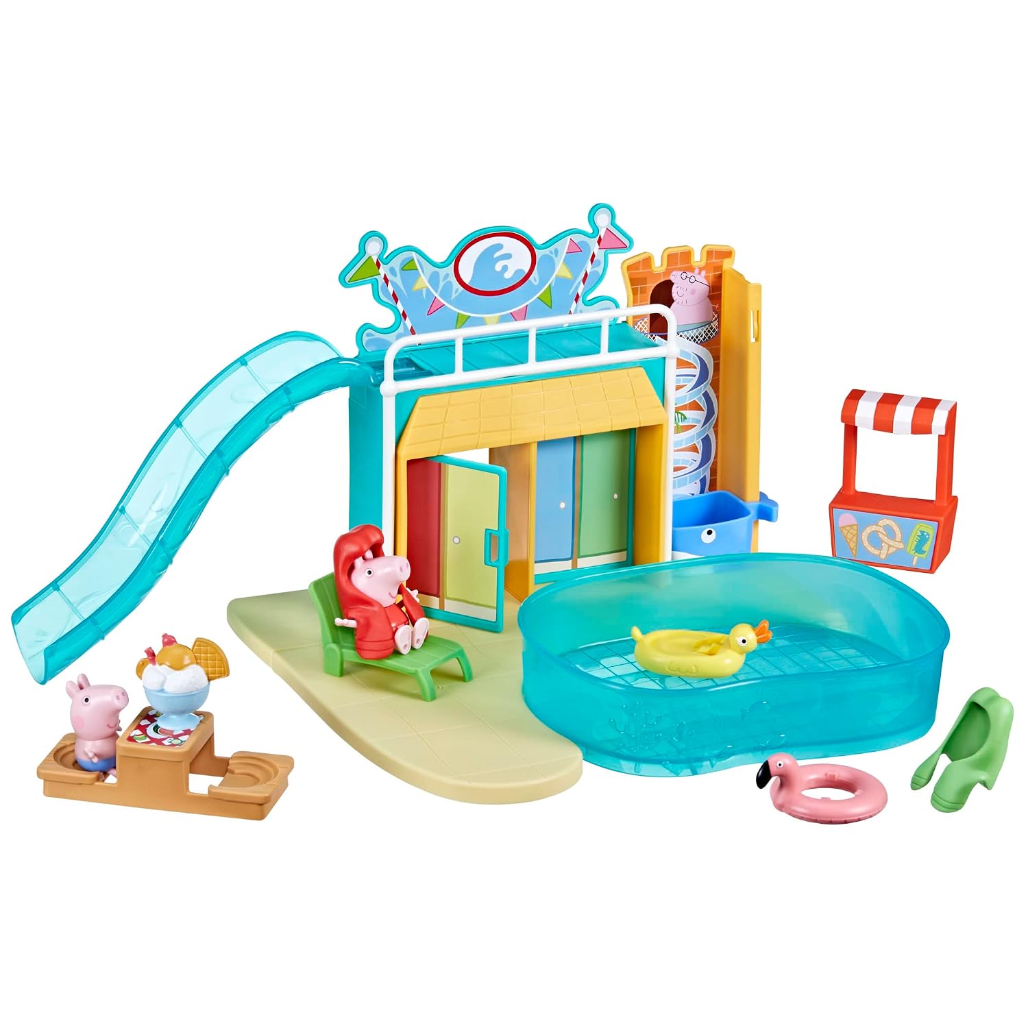 Peppa Pig Peppa-speelgoed Peppa's waterpark-speelset met 15 onderdelen, waaronder 2 Peppa-figuurtjes, kinderspeelgoed