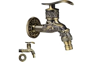LNGJIN Vintage Wasserhahn, Drache Geschnitzt Wasserhahn Zinklegierung, Garten Wasserhahn im Antik,Antike Kupfer Wasserhahn, Wandarmatur für Zu Hause,Küche,Bad,Outdoor,Garten