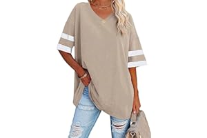 Famulily Women's Casual Half Sleeve V Neck T Shirt Ladies Comfy Oversized Baseball Tshirts Tunic Tops