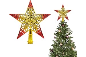 JIJICZ Weihnachtsbaumspitze Stern 20cm Vintage Leichte Kunststoff Hollow Out Weihnachts Dekoration Christbaumspitze Baumspitze Ideal Christmastide Dekor Weihnachtsbaum Topper Spitzen Deko