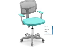 ‎COSTWAY COSTWAY 360° Drehbarer Kinderschreibtischstuhl, 80-91,5 cm Höhenverstellbarer Jungendstuhl mit Rückenlehne & Armlehnen, Computerstuhl mit 5 Rollen für Kinder von 3-10 Jahre alt (Türkis)