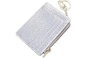 ehsbuy Porta Carte Credito Sottile Portatessere per Donna Ragazza Bimba, Portamonete con Cerniera Portachiavi, Portafoglio Donna Piccolo Pelle (Glitter argento chiaro)