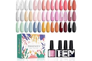 Set Smalto Semipermanente per Unghie Phoenixy con Base e Top Coat, 21 Colori Smalto Semipermanente Unghie, Regalo per Donne, Smalto per Unghie in Gel U V/LED Professionali Kit