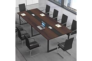 CCUKTFN Tavolo Riunioni Ufficio Moderno, Tavolo da Conferenza Rettangolare con Canalina per Cavi e Struttura in Metallo Nero, Ideale per 8-12 Persone, Sala Conferenze e Seminari