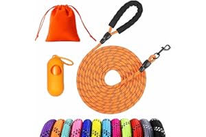 HMJMJC Training Lead for Dogs,1.5M 3M 5M 10M 15M 20M 25M 30M Long Line Dog Lead with Carabiner Clip and Padded Handle Dog Training Leads, Reflective Long Lead Durable Recall Training Lead (Orange, 20M)