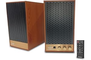 Onara Wave 80s Active Bookshelf Speakers | Retro Wooden Design | 60W RMS Powered Speakers | Bluetooth 5.3, HDMI ARC, Optical, USB, Sub Out & Line In Inputs | Dynamic Sound