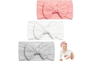 SSKHE 3Pcs Baby Headbands Baby Girl Nylon Headbands Baby Turban Headbands Baby Girl Bow Headbands Stretchy Soft Wide Baby Bow knot Hairbands for Newborn Baby,Toddlers