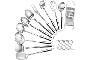 Bestdin Utensilios de Cocina - 22 Piezas Accesorios Cocina con Ganchos, Aptos para Lavavajillas y Pulidos a Alto Brillo, Incluye Menaje de Cocina como Cucharones de Cocina y Espatula Cocina