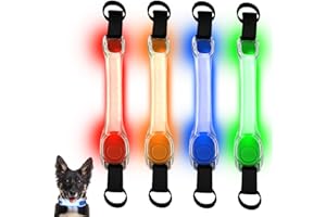 GOMETY 4 Stück LED Leuchthalsband für Hunde und Katzen, Sicherheits Leuchtband mit Klettverschluss, Wasserdicht und Leuchtend, LED-Leuchtbänder für Halsband, Leine und Geschirr für Hunde und Katzen