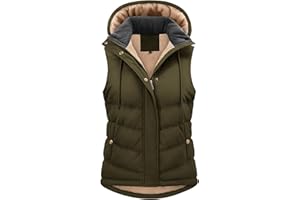 Tuopuda Damen Weste mit Abnehmbarer Kapuze Steppweste Fleece Gefüttert Fleeceweste Warme Winterjacke Ärmellos Jacke Thermo Stehkragen Vest Kapuzenweste Reißverschlüsse Herbst Winter