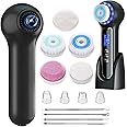 Angju Blackhead Remover Vacuum,Black Head Extractions Tool with LCD Screen,Rechargeable Facial Cleansing Brush IPX7 Waterproof 3 in 1 for Exfoliating,Massaging and Deep Pore Cleansing (Black)
