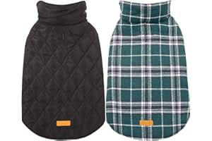 Kuoser Hundemantel Winter, Hundejacke für Kleine Hunde, Kleine Hundemantel Fleece Wasserdicht und Warm, Outdoor Hundemantel mit Geschirr Loch Karierte Wendejacke, S