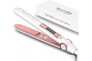 Terviiix fer à lisser, Lisseur Cheveux et bigoudis en un avec température réglable de130-230°C, Lisseur céramique ionique avec plaques infusées à la kératine et à l'huile d'argan, chauffage rapide 15s