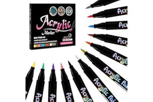 AEN ART Paint Pens, Acrylic Paint Pens with Brush Tip, 12 Colour Acrylic Pens for Rock Painting Glass Wood Ceramic Craft Supplies, Paint Markers for Christmas Easter Egg Halloween Pumpkin