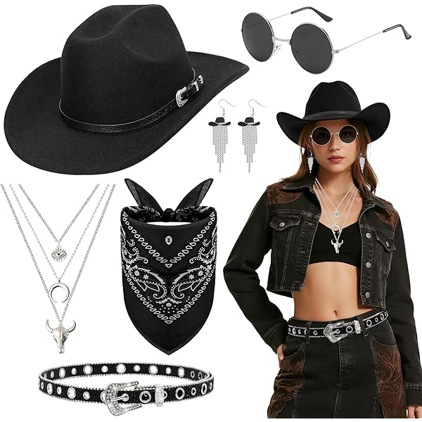 8 stuks western cowboy kostuumset, cowboyoutfit, accessoireset met cape, cowboyhoed, zonnebril, paisley, bandana's, halsketting, badge, armband voor heren en dames, Halloween, carnaval