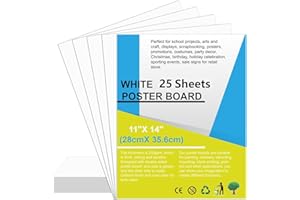 ROOKEA 25Pcs 11" x 14" Poster Board White Poster Paper Bulk 250G Thickness Vision Boards Smart Poster Board for School Arts Craft Projects Presentations Drawing Scrapbooking Blank Graphic Display