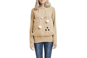 JAXICH Women Men Pet Pouch Hoodie, Long Sleeve Pet Holder Hoodie, Cat Puppy Holder Hooded Pullover Coats with Big Pocket, Solid Color/Plaid Print, Unisex Warm Big Pouch Top for Small Animals Sale