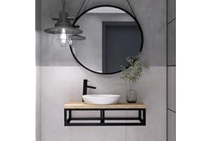 ‎FERRO MODERN DESIGN FERRO modern design Eschenholz Waschtischplatte 60x45x22cm für Aufsatzwaschbecken - Massivholz Wandkonsole Schwarz, Waschbeckenunterschrank Hängend